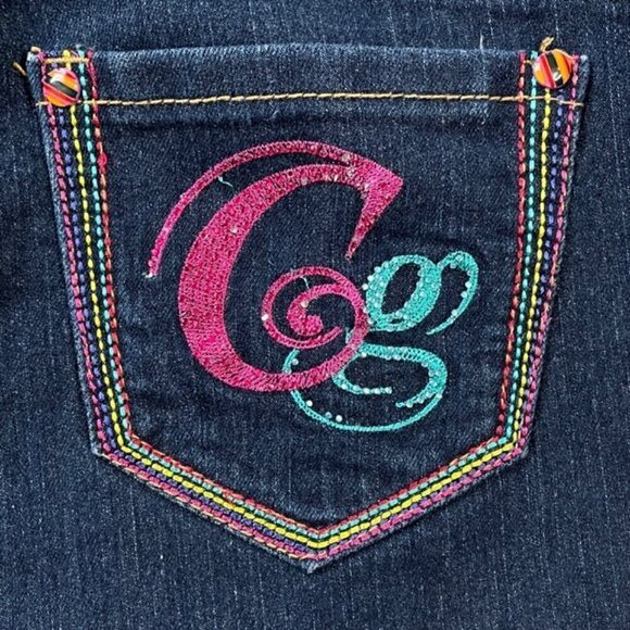 COOGI Jeweled Cuffed Hem Bermuda Jean Shorts - Size 7/8 (Juniors) - Picture 3 of 7